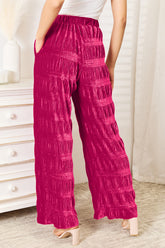 Double Take Full Size High Waist Tiered Shirring Velvet Wide Leg Pants OutfitFlow